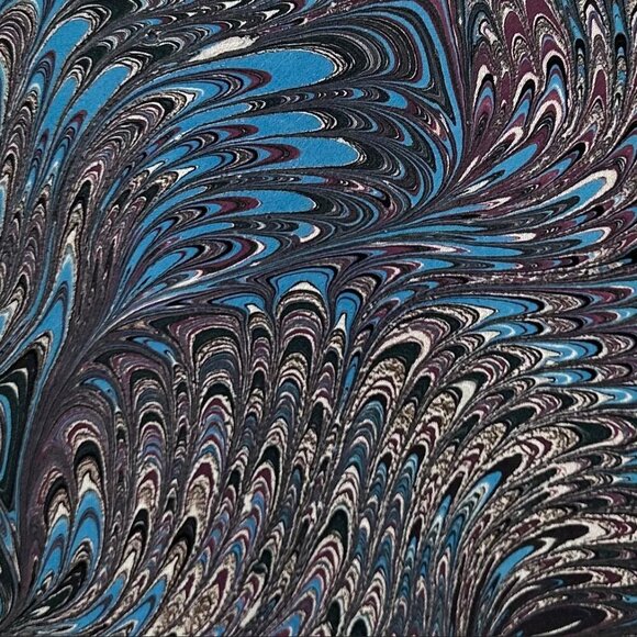 Marbled Masterpieces Men's Blue Marbled Hand Painted Silk Necktie Tie - Picture 3 of 8